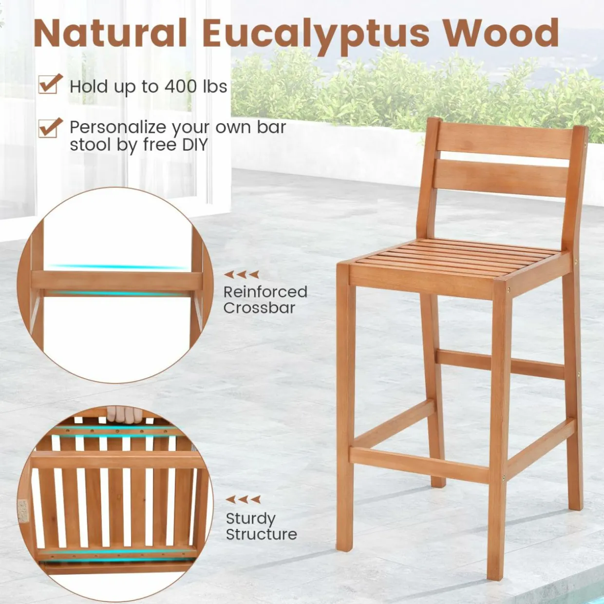 Tangkula 5 Pieces Patio Eucalyptus Wood Bar Set