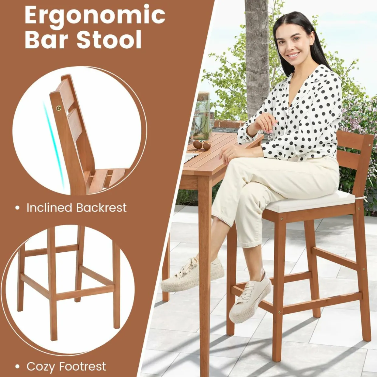 Tangkula 5 Pieces Patio Eucalyptus Wood Bar Set