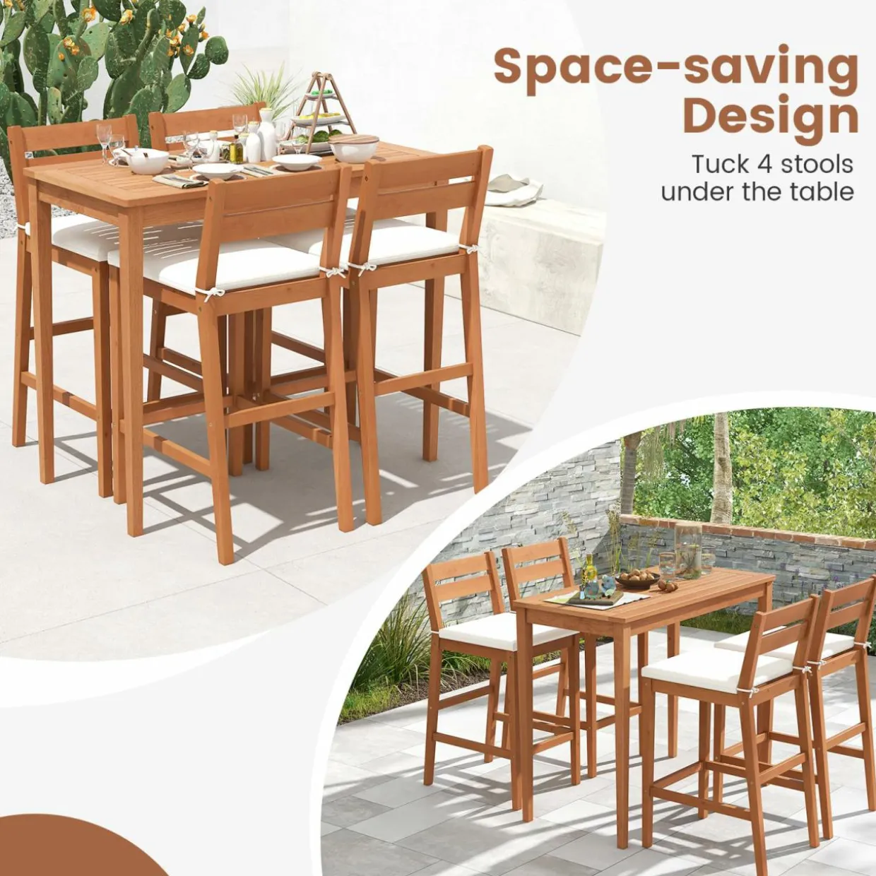 Tangkula 5 Pieces Patio Eucalyptus Wood Bar Set