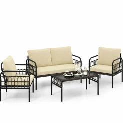 Tangkula 4 Pieces Patio Furniture Set, Outdoor Wicker Conversation Bistro Set