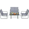 Tangkula 4 Pieces Patio Furniture Set with Tempered Glass Coffee Table (Gray)
