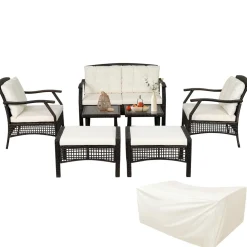 Tangkula 7 Pieces Patio Furniture Set, Outdoor Rattan Conversation Set with Waterproof Cover