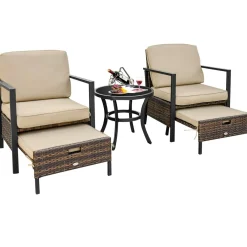 Tangkula 5 Pieces Patio Furniture Set, Space Saving All Weather PE Wicker Chairs and Table Set with Soft Cushions