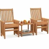 Tangkula 3 Pieces Patio Furniture Set with 1.5” Umbrella Hole, Hardwood Table and Chairs Set, for Porch, Backyard, Poolside