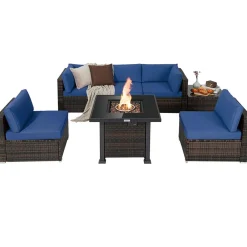 Tangkula 7 Pieces Patio Furniture Set with Fire Pit Table