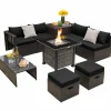 Tangkula 9 Pieces Patio Furniture Set with 50,000 BTU Propane Fire Pit Table