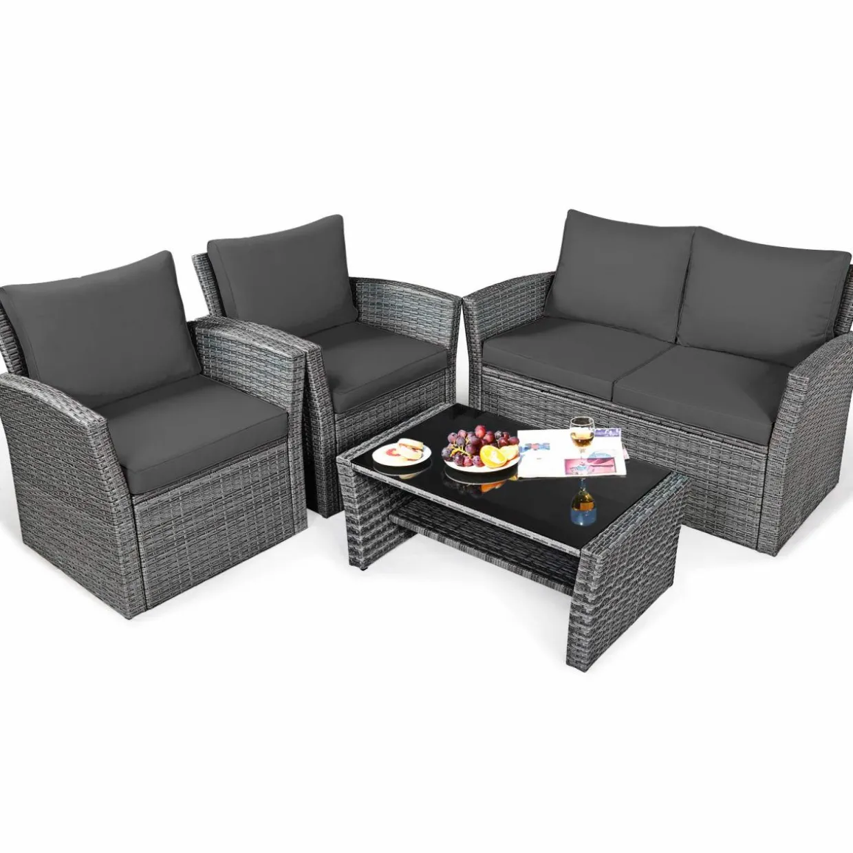 Tangkula 4 Pieces Patio Furniture Set, All Weather Outdoor Sectional Rattan Sofa Set