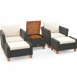 Tangkula 5 Pieces Patio Furniture Set, PE Rattan Chairs with Storage Table