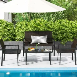 Tangkula 8 Pieces Patio Furniture Set, Patiojoy Heavy Duty Galvanized Metal Frame Outdoor Wicker Table and Chairs Set