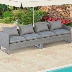 Tangkula 2 Pieces Patio Furniture Sofa Set, Patiojoy Wicker Conversation Set with Cushions and Sofa Clips