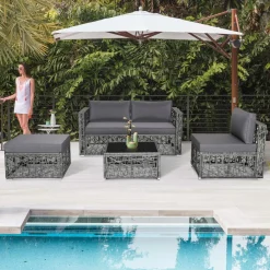 Tangkula 5 Pieces Patio Furniture Set, Patiojoy All Weather Heavy Duty Outdoor PE Rattan (Grey)