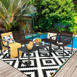 Tangkula 4 Pieces Patio Furniture Set, Outdoor Conversation Sofa Set with Coffee Table