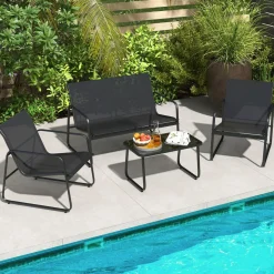 Tangkula 4 Pieces Patio Furniture Set, Outdoor Conversation Set with Tempered Glass Coffee Table