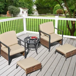 Tangkula 5 Pieces Patio Furniture Set, Space Saving All Weather PE Wicker Chairs and Table Set with Soft Cushions