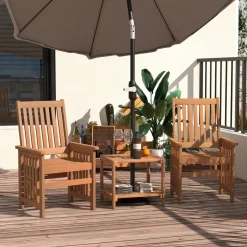 Tangkula 3 Pieces Patio Furniture Set with 1.5” Umbrella Hole, Hardwood Table and Chairs Set, for Porch, Backyard, Poolside