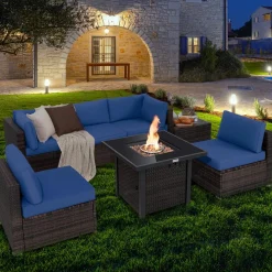 Tangkula 7 Pieces Patio Furniture Set with Fire Pit Table
