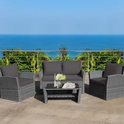Tangkula 4 Pieces Patio Furniture Set, All Weather Outdoor Sectional Rattan Sofa Set