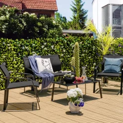 Tangkula 4 Pieces Patio Furniture Set, Outdoor Conversation Set with Tempered Glass Coffee Table