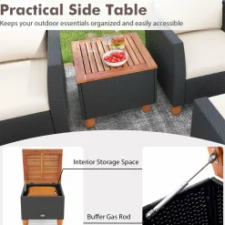 Tangkula 5 Pieces Patio Furniture Set, PE Rattan Chairs with Storage Table