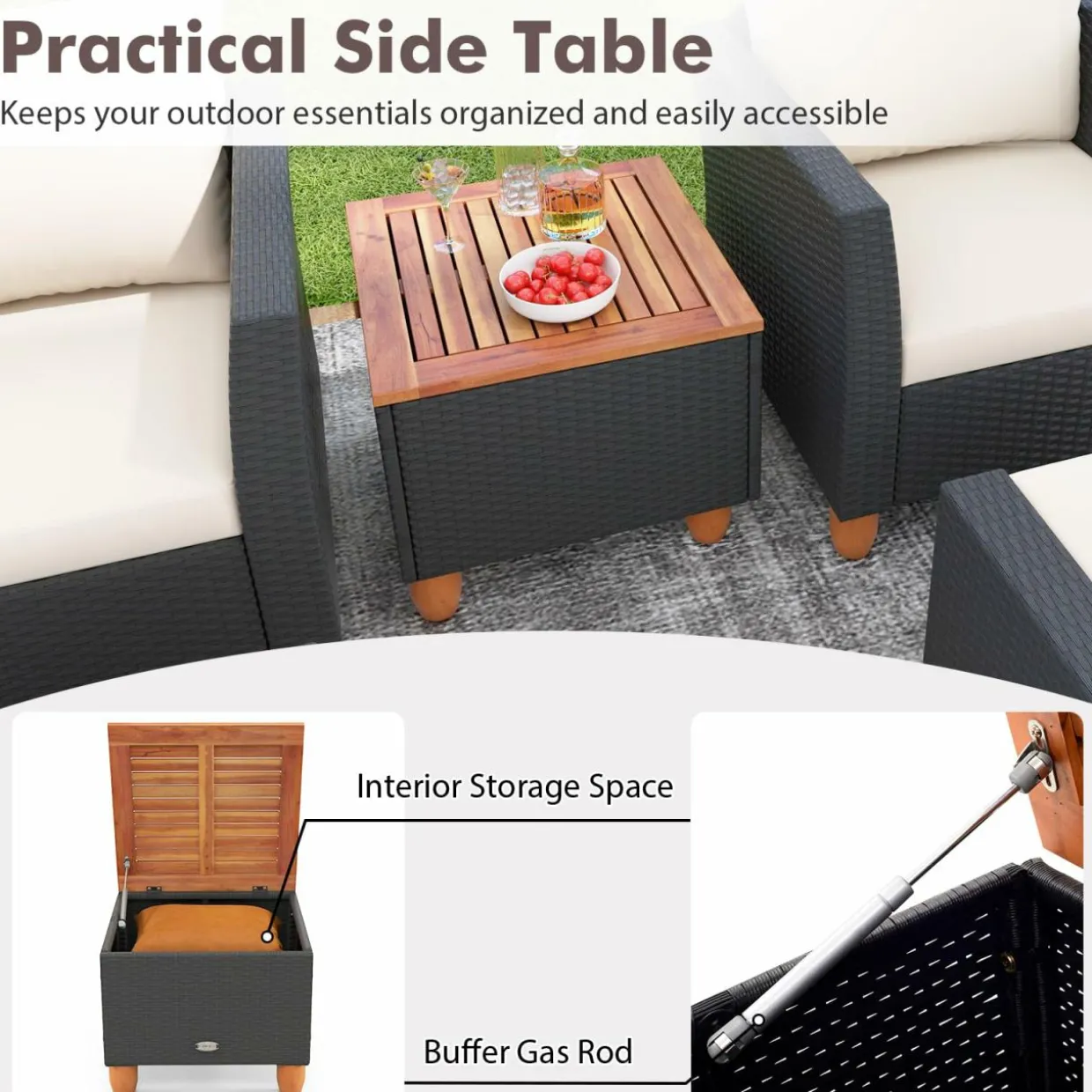 Tangkula 5 Pieces Patio Furniture Set, PE Rattan Chairs with Storage Table