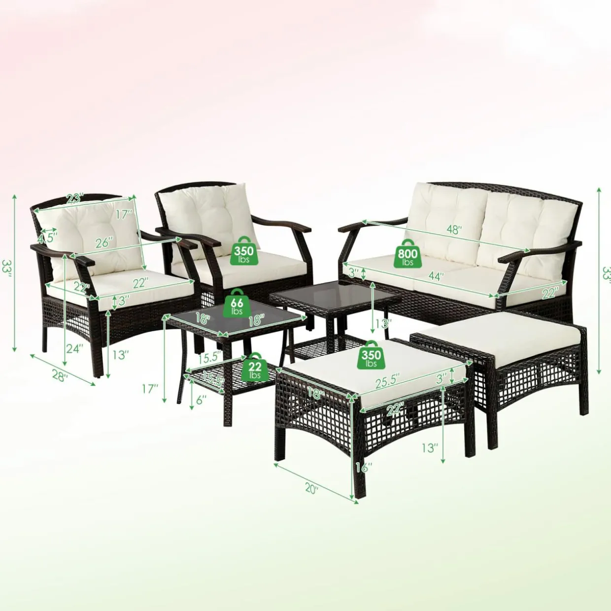 Tangkula 7 Pieces Patio Furniture Set, Outdoor Rattan Conversation Set with Waterproof Cover