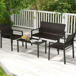 Tangkula 4 Pieces Patio Furniture Set, Patiojoy Heavy Duty Galvanized Metal Frame Outdoor Wicker Table and Chairs Set