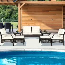 Tangkula 7 Pieces Patio Furniture Set, Outdoor Rattan Conversation Set with Waterproof Cover