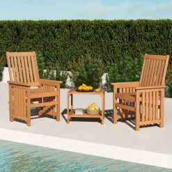 Tangkula 3 Pieces Patio Furniture Set with 1.5” Umbrella Hole, Hardwood Table and Chairs Set, for Porch, Backyard, Poolside