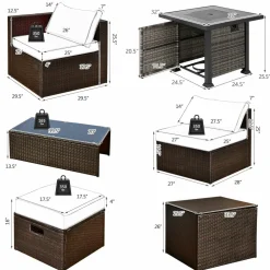 Tangkula 9 Pieces Patio Furniture Set with 50,000 BTU Propane Fire Pit Table