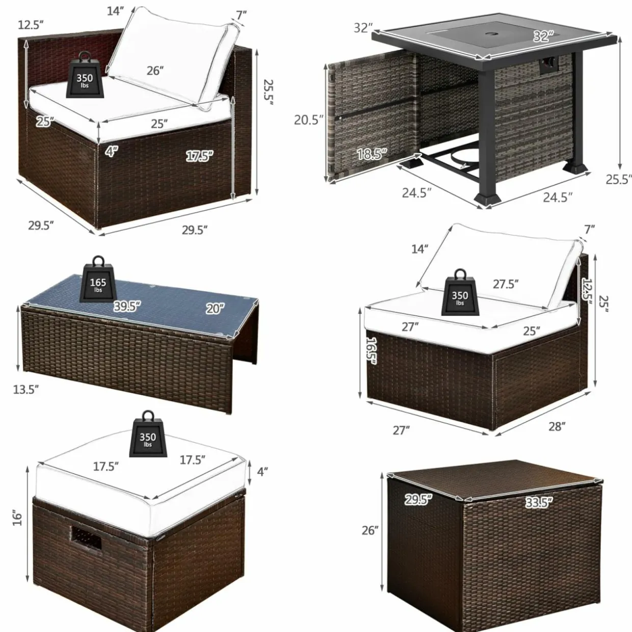 Tangkula 9 Pieces Patio Furniture Set with 50,000 BTU Propane Fire Pit Table