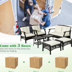 Tangkula 7 Pieces Patio Furniture Set, Outdoor Rattan Conversation Set with Waterproof Cover