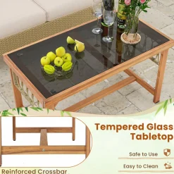 Tangkula 4 Pieces Patio Furniture Set, Outdoor PE Wicker Conversation Bistro Set with Acacia Wood Frame