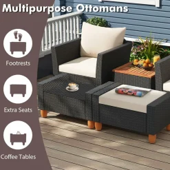 Tangkula 5 Pieces Patio Furniture Set, PE Rattan Chairs with Storage Table
