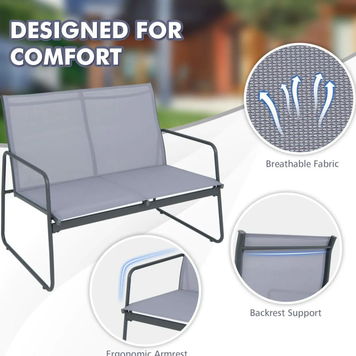 Tangkula 4 Pieces Patio Furniture Set with Tempered Glass Coffee Table (Gray)