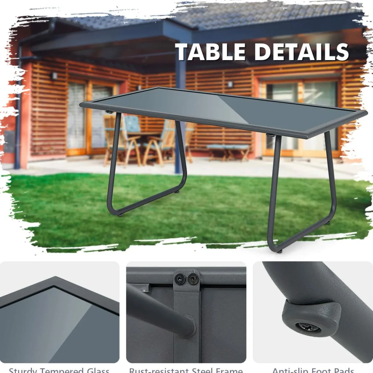 Tangkula 4 Pieces Patio Furniture Set with Tempered Glass Coffee Table (Gray)