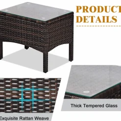 Tangkula 3 Pieces Patio Furniture Set Outdoor Rattan Wicker Coffee Table & Chairs Set with Seat Cushions