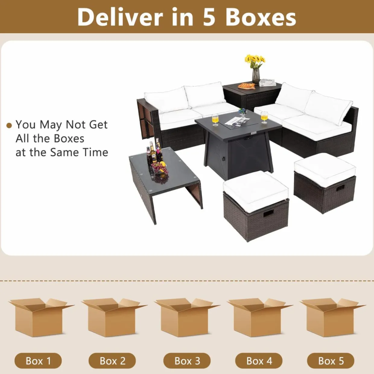 Tangkula 9 Pieces Patio Furniture Set with 30" Propane Fire Pit Table