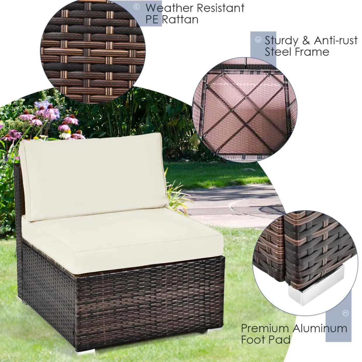 Tangkula 7 Pieces Patio Furniture Set with 50,000 BTU Fire Pit Table, Outdoor PE Wicker Conversation Sofa Set with Cushions