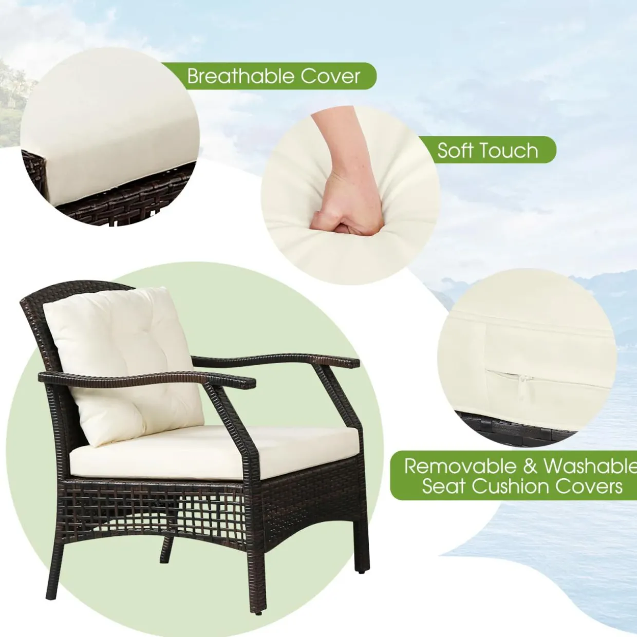 Tangkula 7 Pieces Patio Furniture Set, Outdoor Rattan Conversation Set with Waterproof Cover