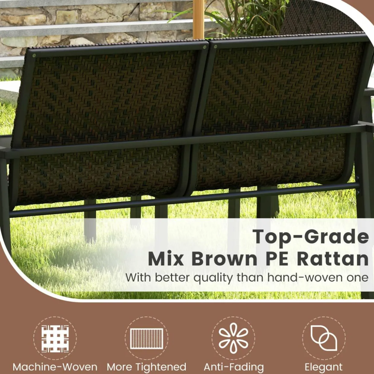 Tangkula 4 Pieces Patio Furniture Set, Patiojoy Heavy Duty Galvanized Metal Frame Outdoor Wicker Table and Chairs Set