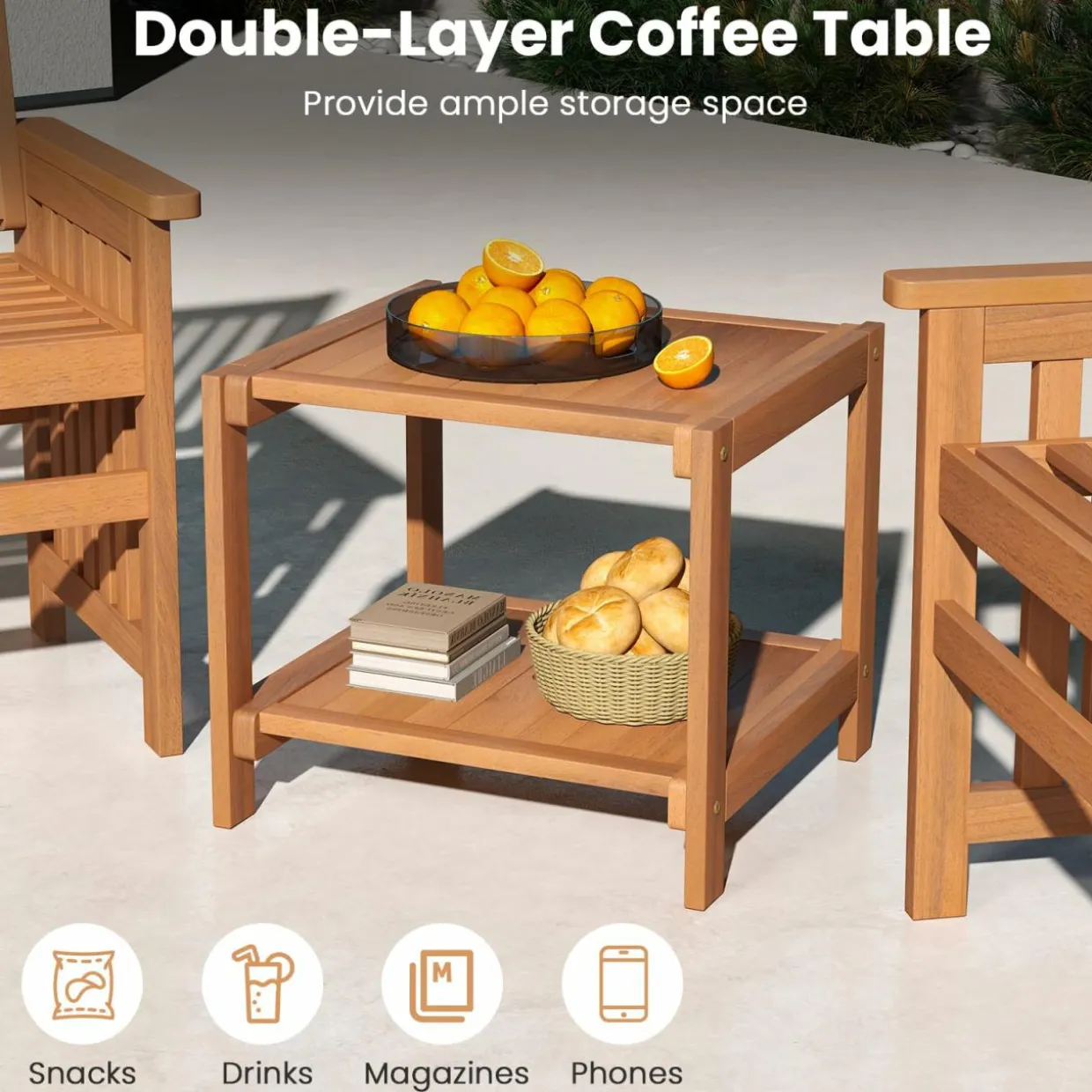 Tangkula 3 Pieces Patio Furniture Set with 1.5” Umbrella Hole, Hardwood Table and Chairs Set, for Porch, Backyard, Poolside