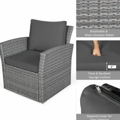 Tangkula 4 Pieces Patio Furniture Set, All Weather Outdoor Sectional Rattan Sofa Set