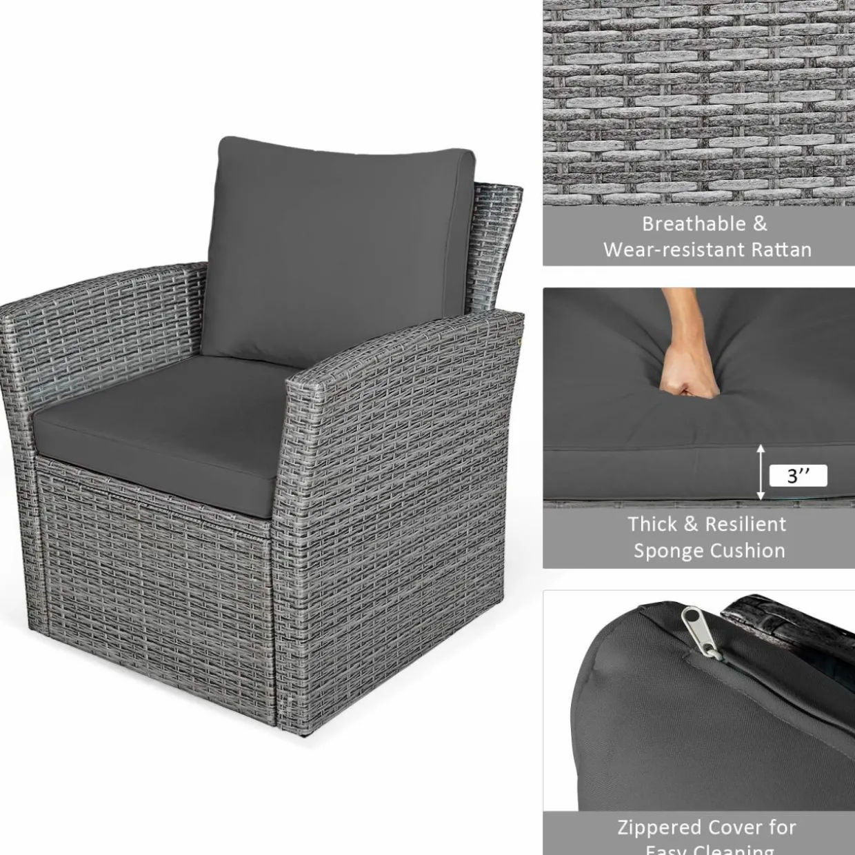 Tangkula 4 Pieces Patio Furniture Set, All Weather Outdoor Sectional Rattan Sofa Set