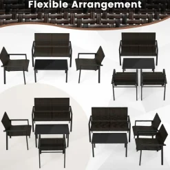 Tangkula 4 Pieces Patio Furniture Set, Patiojoy Heavy Duty Galvanized Metal Frame Outdoor Wicker Table and Chairs Set