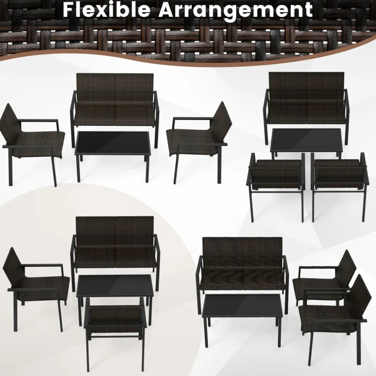 Tangkula 4 Pieces Patio Furniture Set, Patiojoy Heavy Duty Galvanized Metal Frame Outdoor Wicker Table and Chairs Set