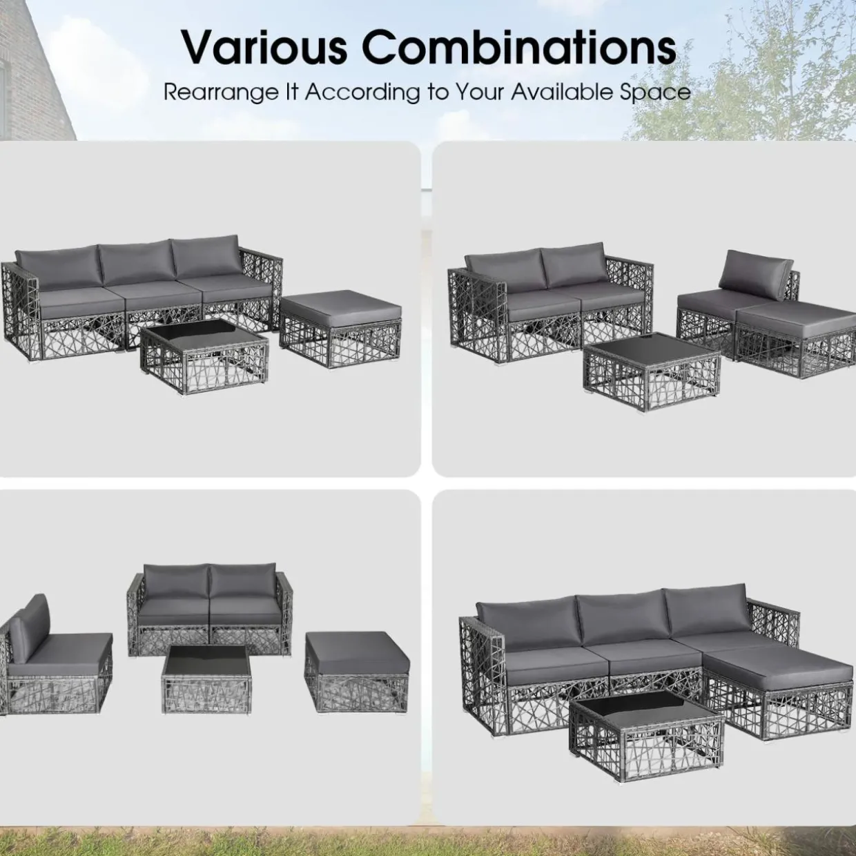 Tangkula 5 Pieces Patio Furniture Set, Patiojoy All Weather Heavy Duty Outdoor PE Rattan (Grey)