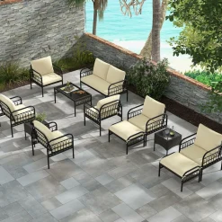 Tangkula 4 Pieces Patio Furniture Set, Outdoor Wicker Conversation Bistro Set