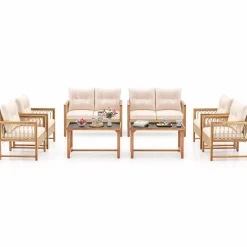 Tangkula 4 Pieces Patio Furniture Set, Outdoor PE Wicker Conversation Bistro Set with Acacia Wood Frame