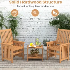 Tangkula 3 Pieces Patio Furniture Set with 1.5” Umbrella Hole, Hardwood Table and Chairs Set, for Porch, Backyard, Poolside