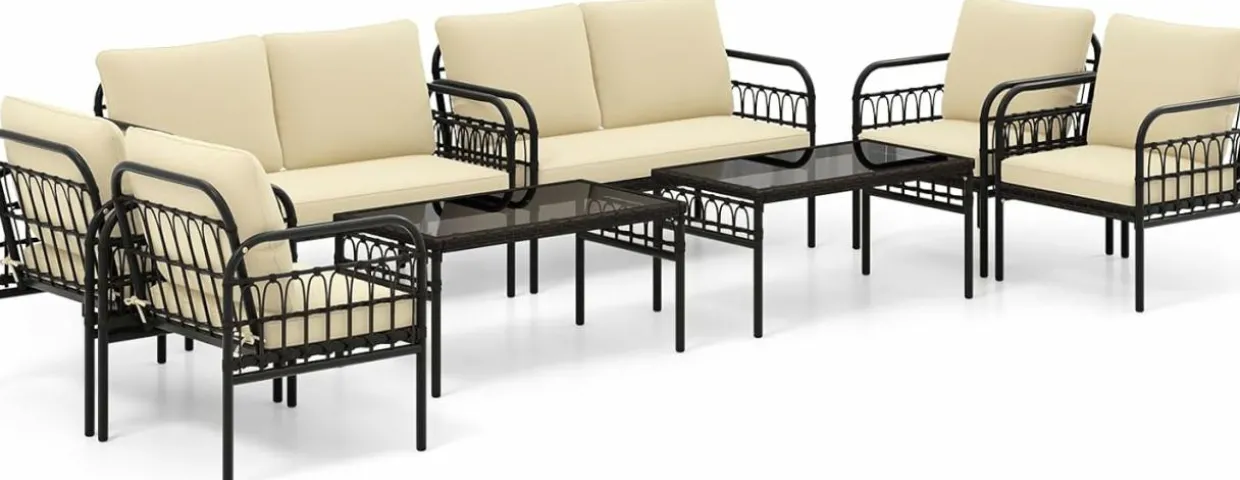 Tangkula 4 Pieces Patio Furniture Set, Outdoor Wicker Conversation Bistro Set